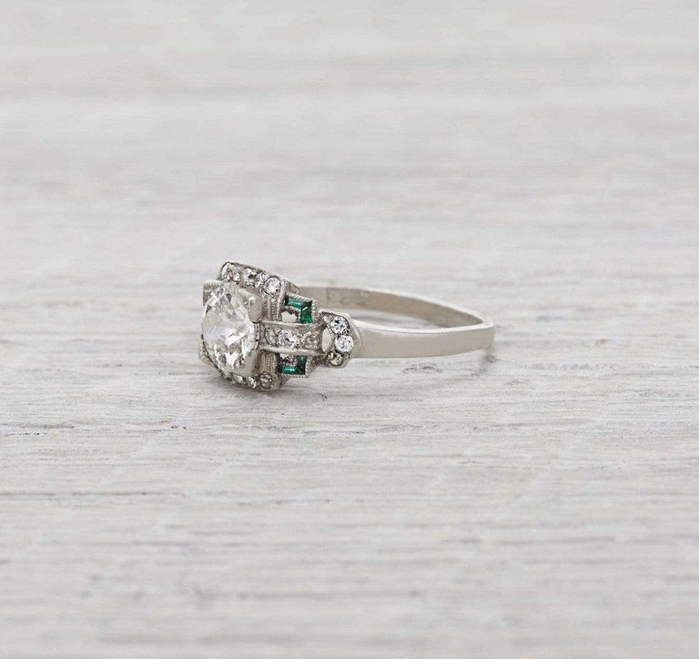 .99 Carat Diamond & Emerald Vintage Engagement Ring