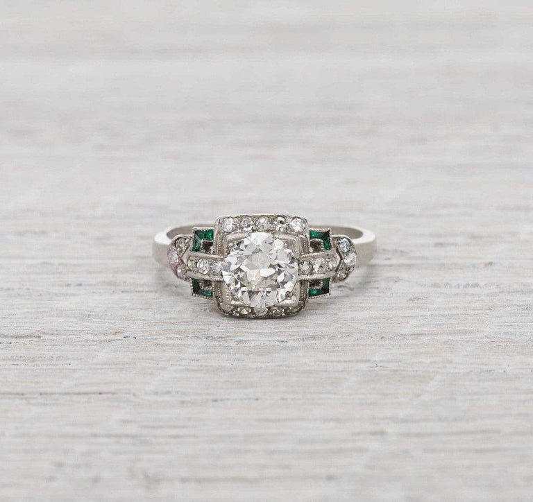 .99 Carat Diamond & Emerald Vintage Engagement Ring