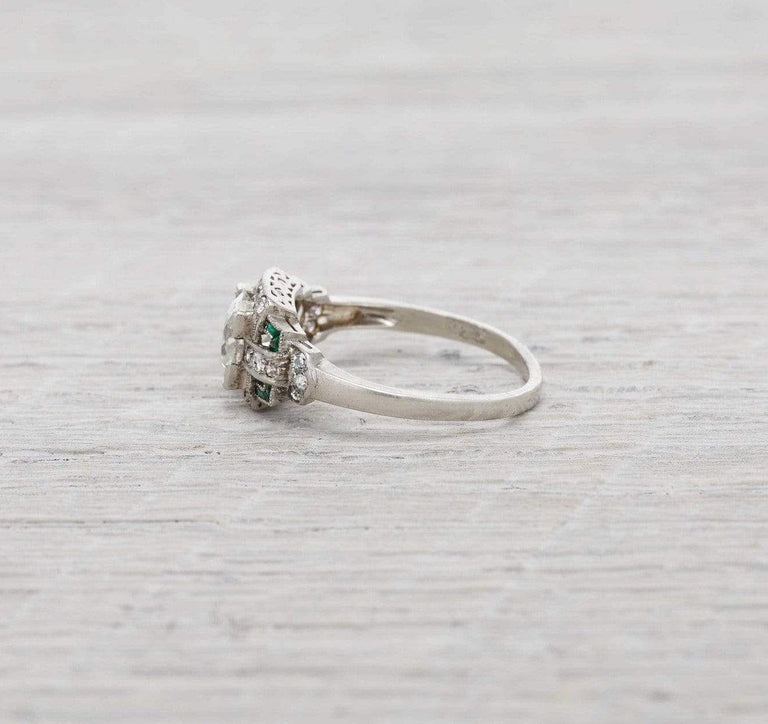 .99 Carat Diamond & Emerald Vintage Engagement Ring