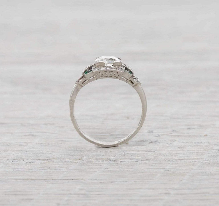 .99 Carat Diamond & Emerald Vintage Engagement Ring