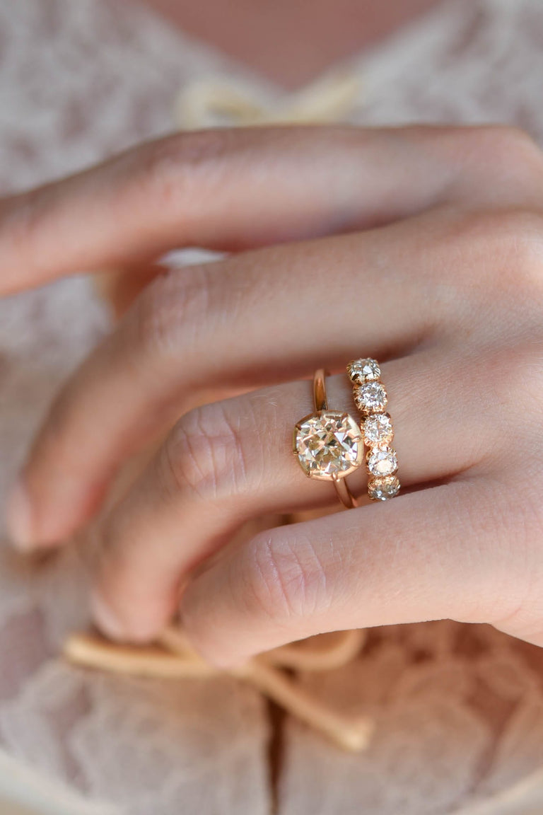 Georgian Collet Old Mine Diamond 18k Yellow Gold Engagement Ring One For You 2.07