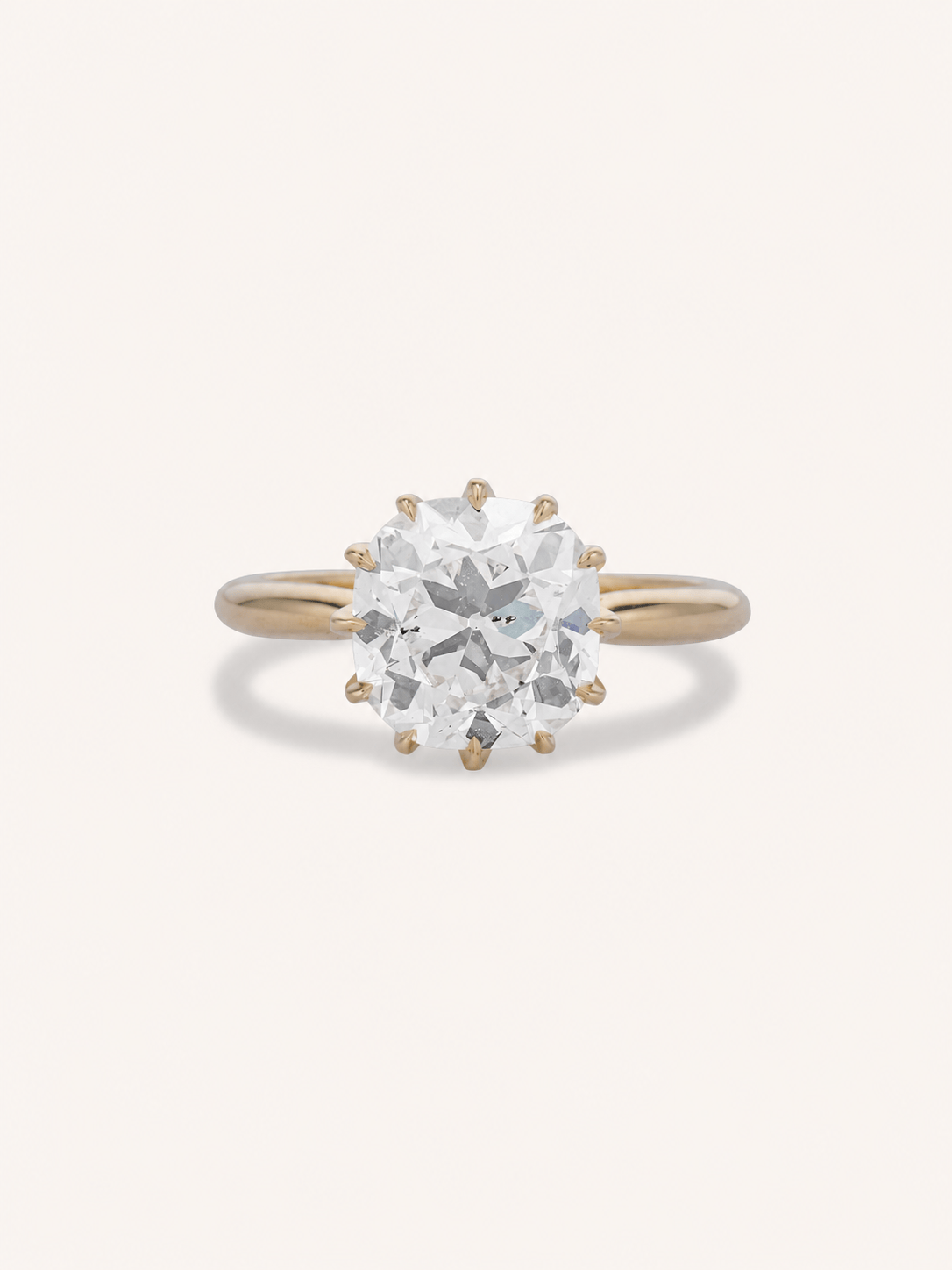 3.60ct Old Mine Cut Diamond Solitaire Engagement Ring in 18k Yellow ...