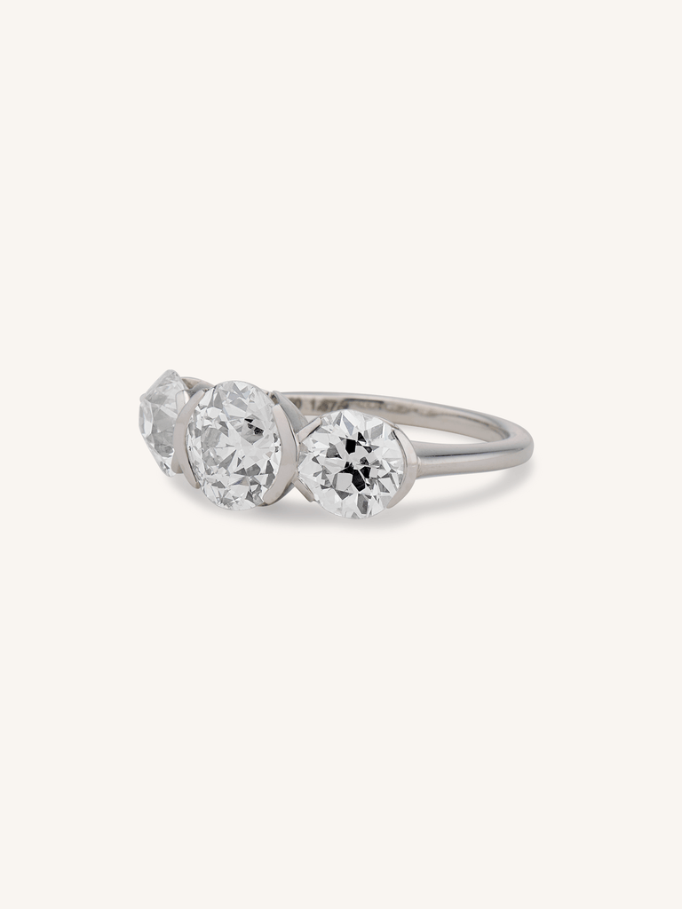 Antique Old European Cut Diamond Platinum Three Stone Engagement Ring rule of three 1.57