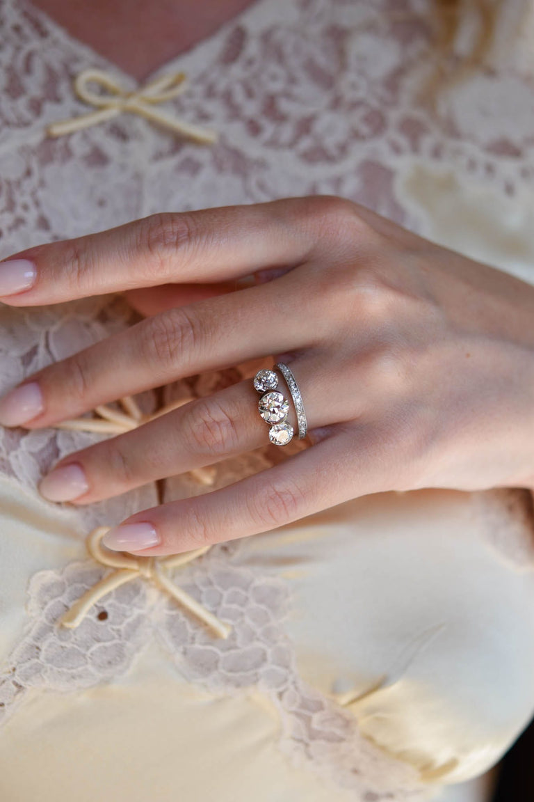 Antique Old European Cut Diamond Platinum Three Stone Engagement Ring rule of three 1.57