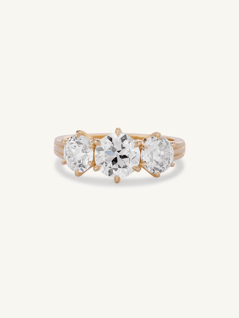 Antique Old European Cut Diamond Vintage Inspired Three Stone Engagement Ring Alya 1.34