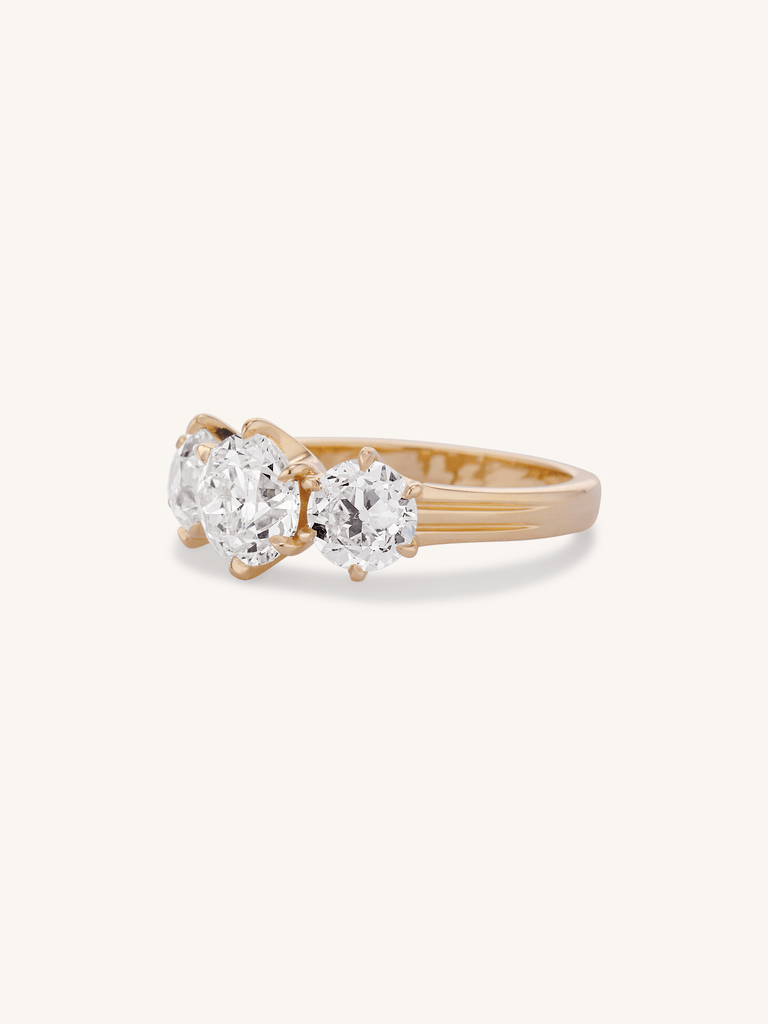 Antique Old European Cut Diamond Vintage Inspired Three Stone Engagement Ring Alya 1.34
