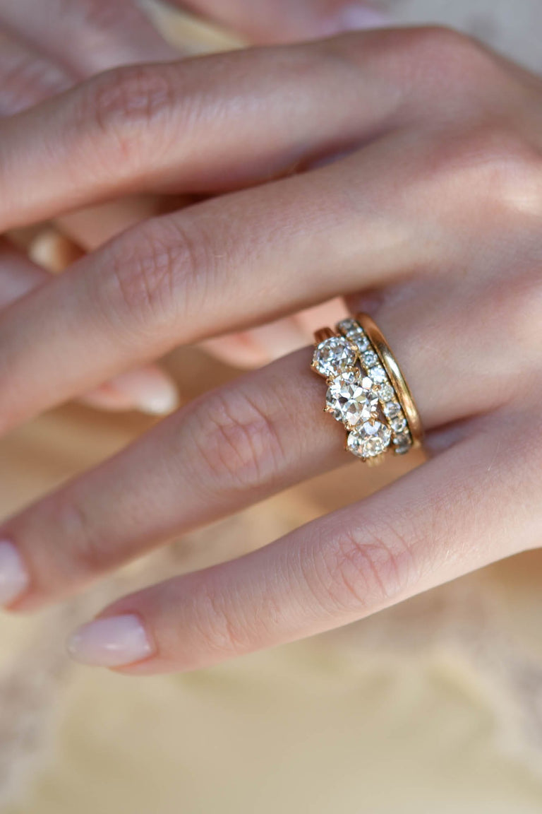 Antique Old European Cut Diamond Vintage Inspired Three Stone Engagement Ring Alya 1.34