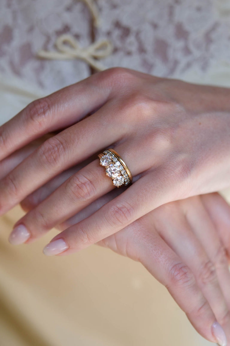 Antique Old European Cut Diamond Vintage Inspired Three Stone Engagement Ring Alya 1.34