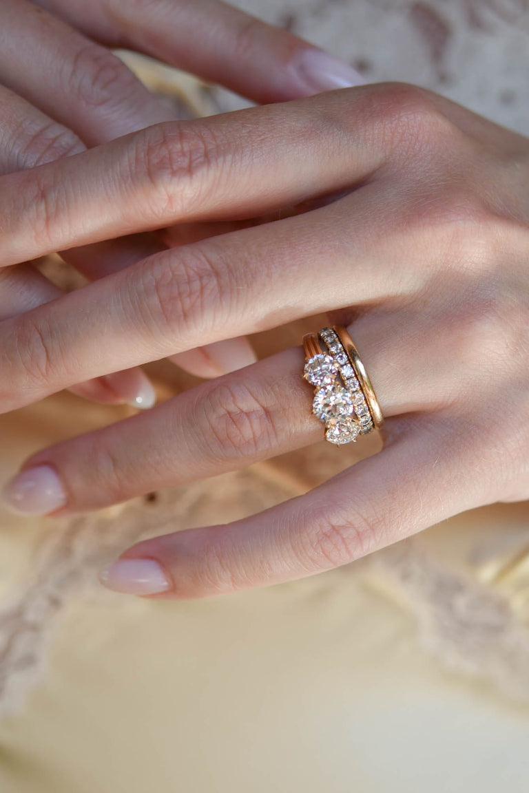 Antique Old European Cut Diamond Vintage Inspired Three Stone Engagement Ring Alya 1.34