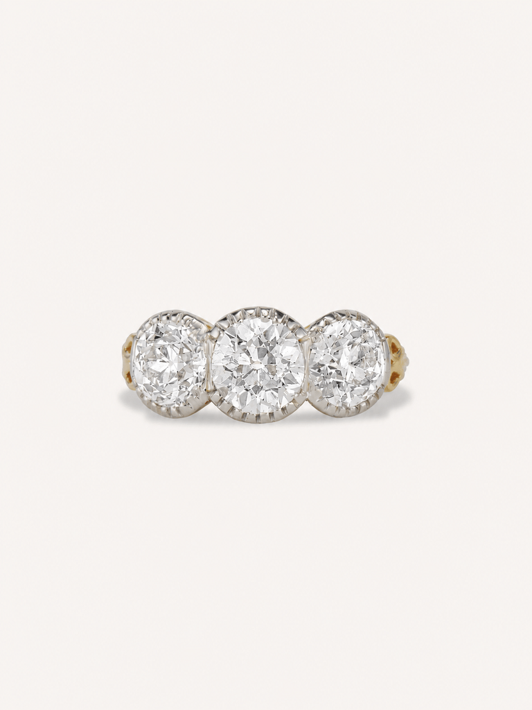 Antique Old European Cut Diamond Vintage Inspired Three Stone Engagement Ring Callisto 