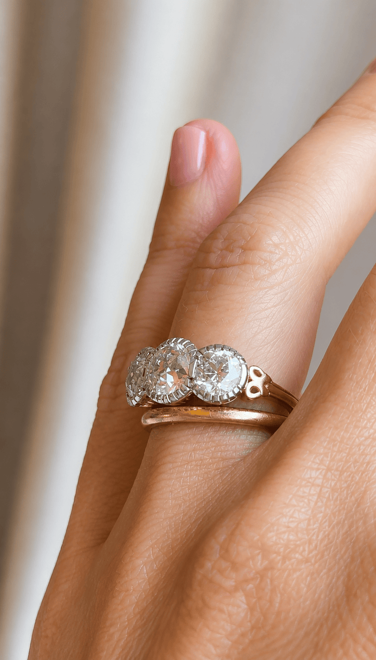 Antique Old European Cut Diamond Vintage Inspired Three Stone Engagement Ring Callisto 