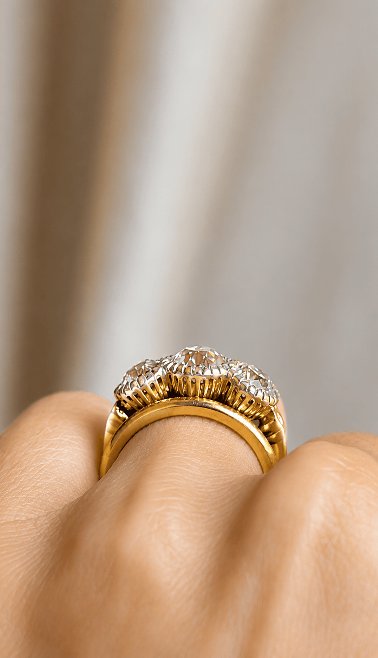 Antique Old European Cut Diamond Vintage Inspired Three Stone Engagement Ring Callisto 