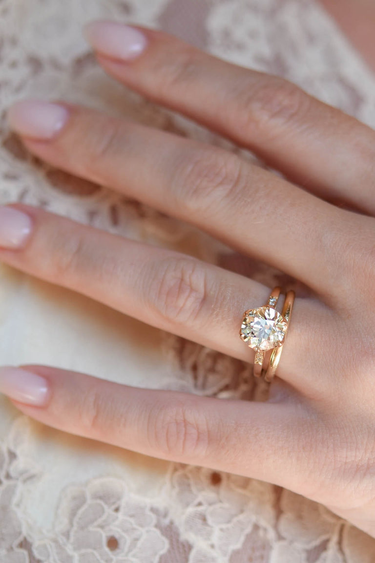 Antique Old European Cut Diamond Vintage Inspired Yellow Gold Engagement Ring Hydra 2.91 on a hand