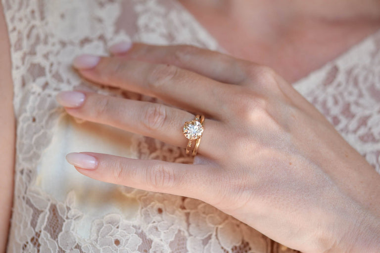 Antique Old European Cut Diamond Vintage Inspired Yellow Gold Engagement Ring Hydra 2.91 on a hand