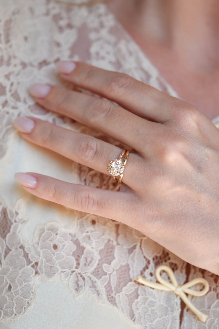 Antique Old European Cut Diamond Vintage Inspired Yellow Gold Engagement Ring Hydra 2.91 on a hand