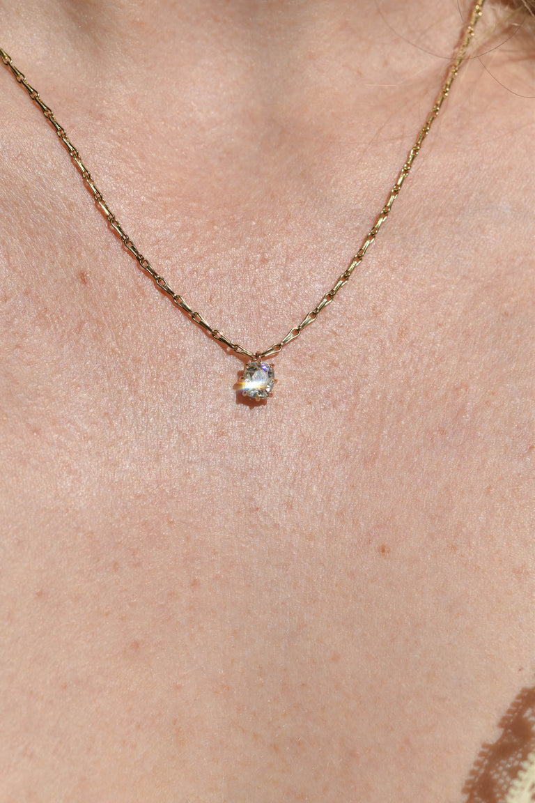 Antique Old Mine Diamond Pendant & Necklace | Celeste on a model