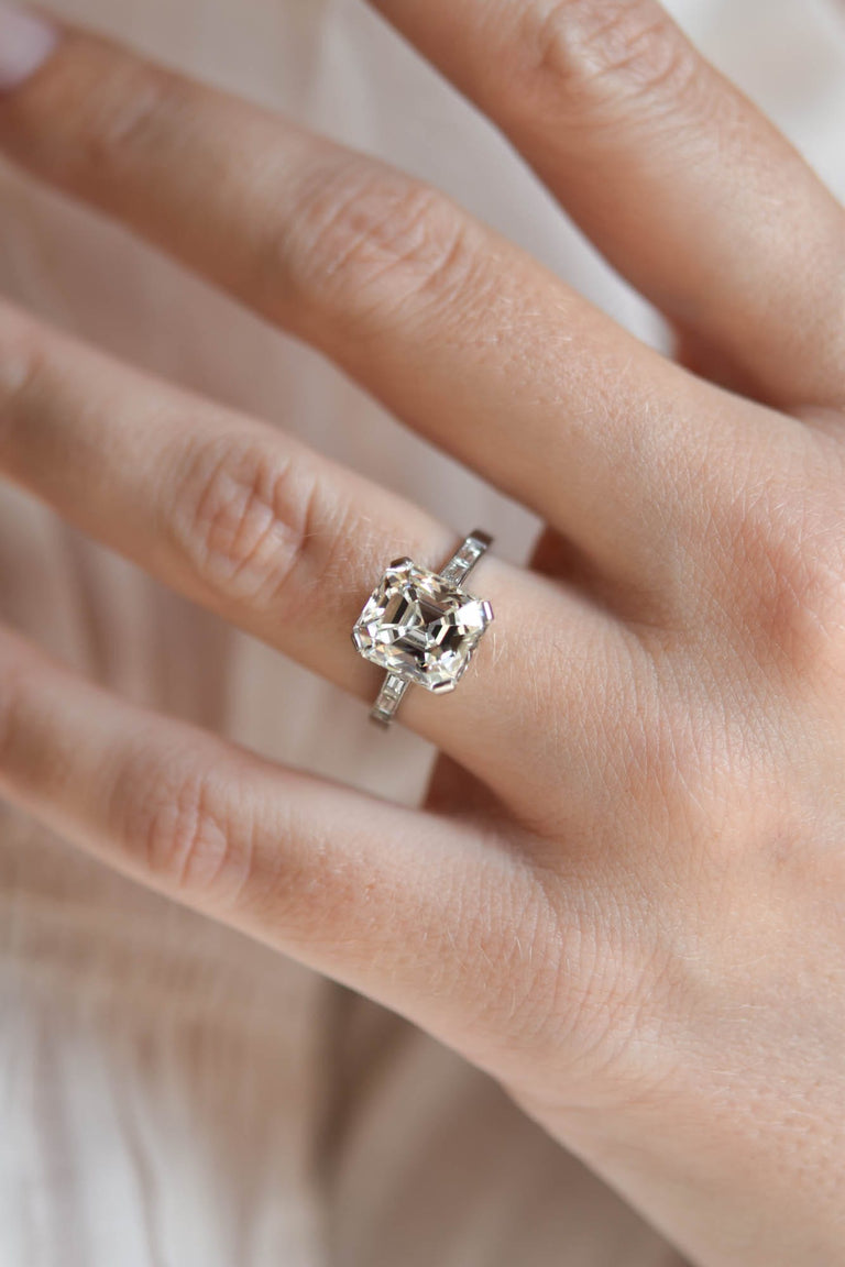 Art Deco 4.43 Carat Emerald Cut Diamond Vintage Engagement Ring