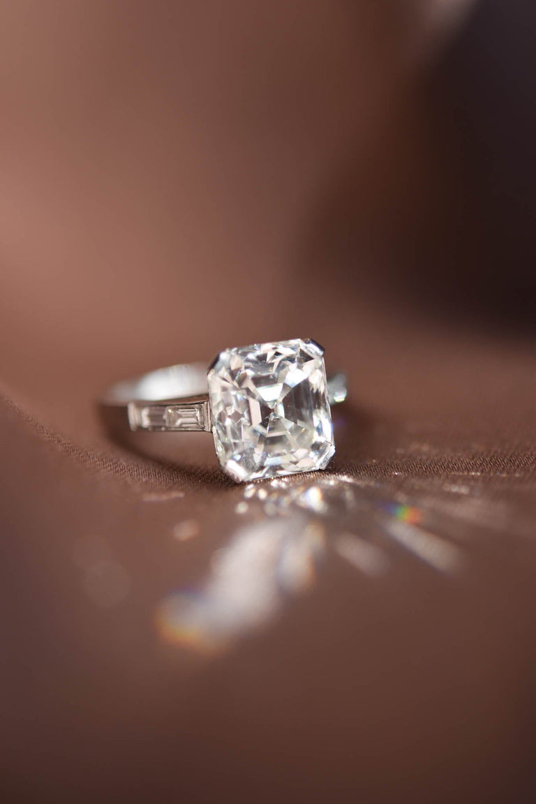 Art Deco 4.43 Carat Emerald Cut Diamond Vintage Engagement Ring