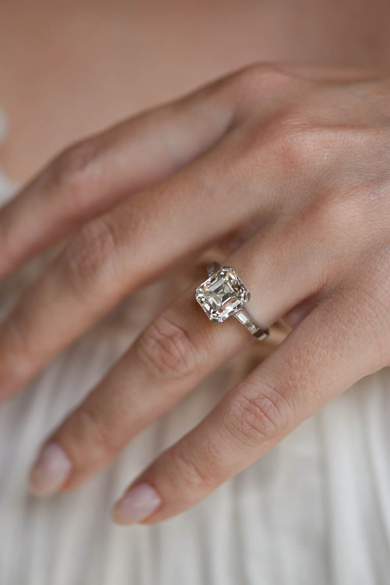 Art Deco 4.43 Carat Emerald Cut Diamond Vintage Engagement Ring