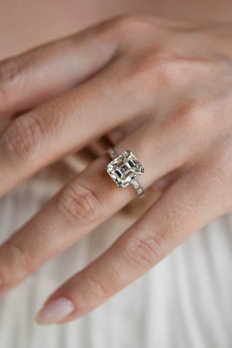 Art Deco 4.43 Carat Emerald Cut Diamond Vintage Engagement Ring