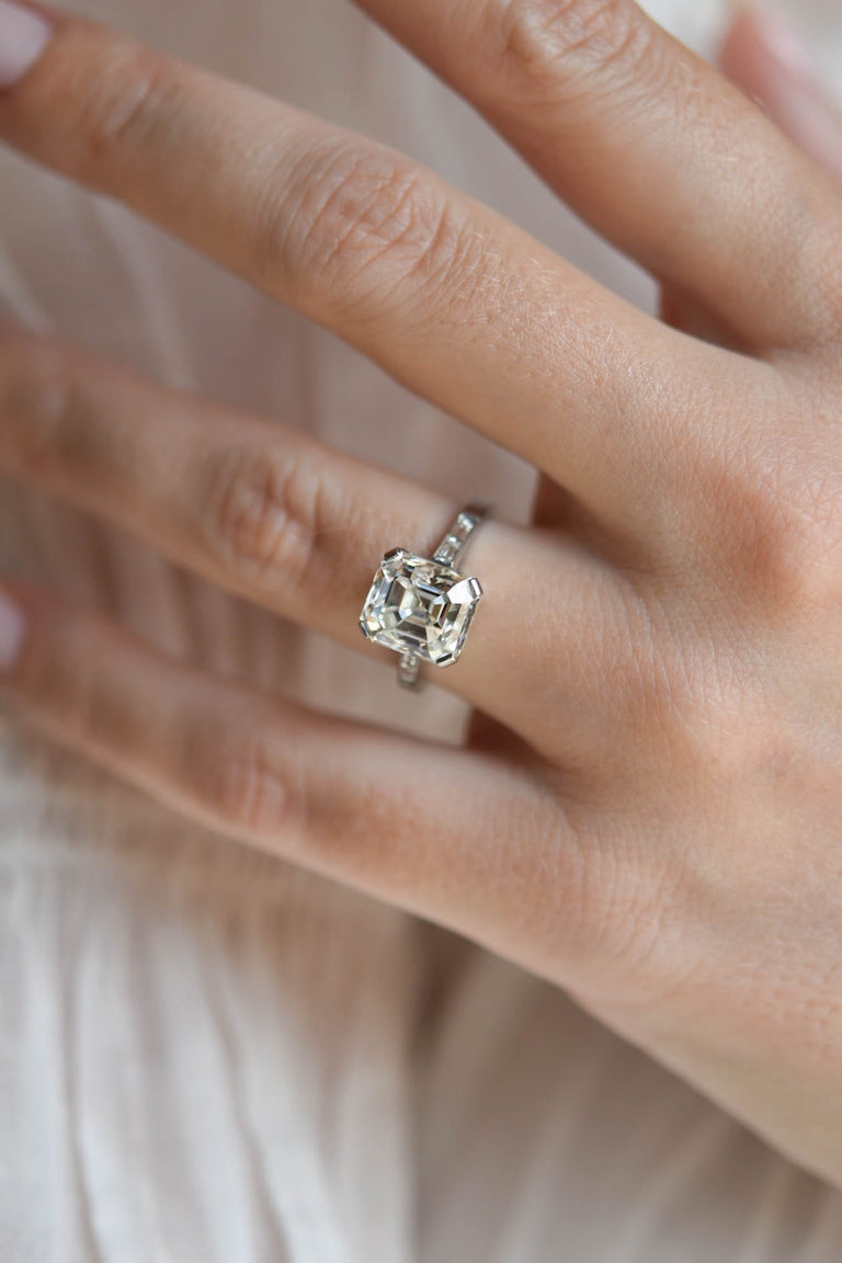 Art Deco 4.43 Carat Emerald Cut Diamond Vintage Engagement Ring