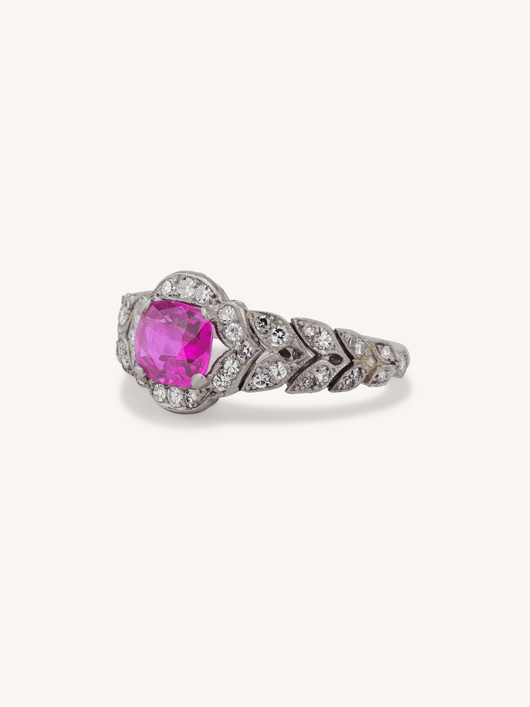 Art Deco 1.55 Carat Cushion Cut Burmese Ruby and Diamond Vintage Ring