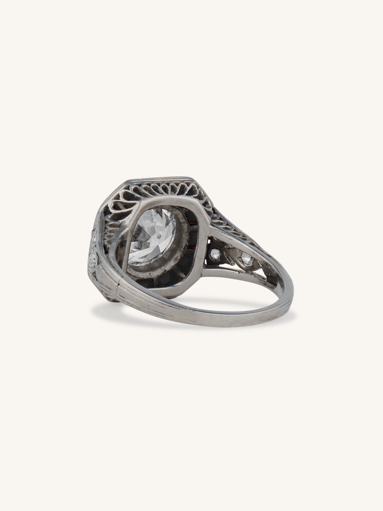 Art Deco 1.60 Carat Transitional Cut Diamond & Onyx Antique Target Ring