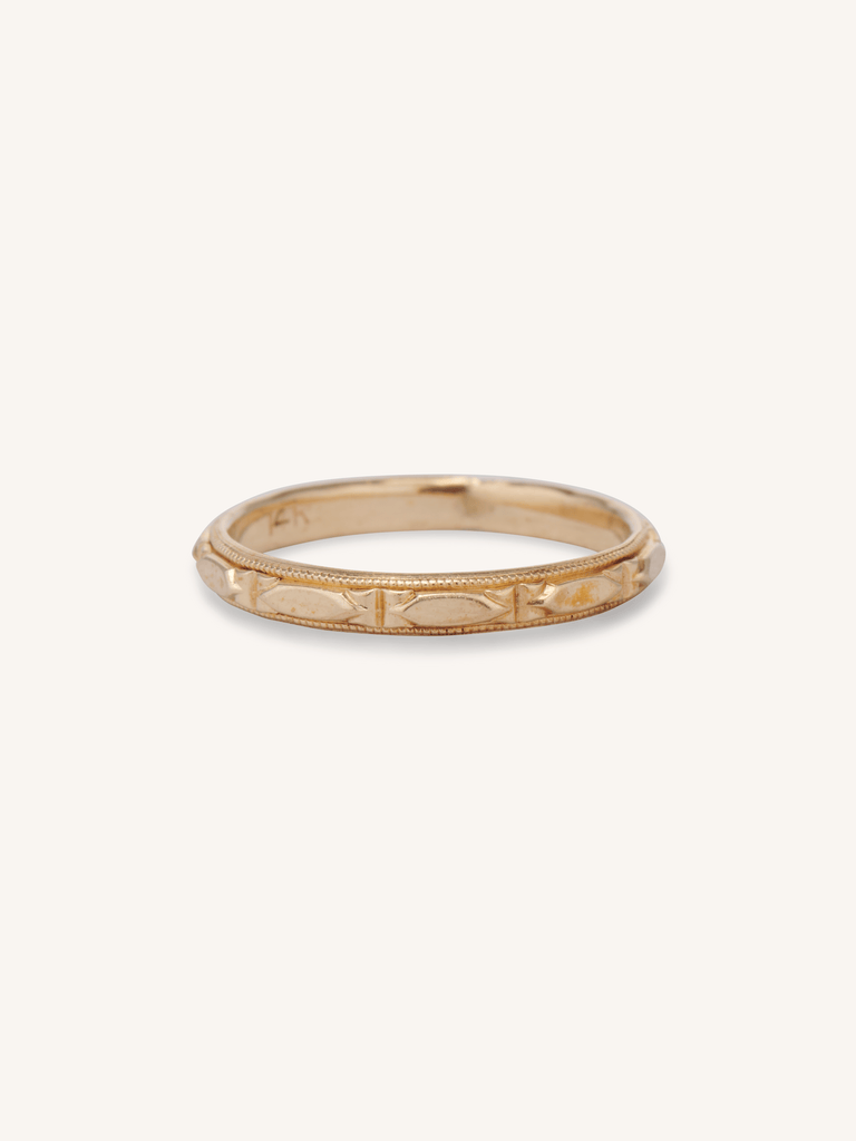 Art Deco 14k Engraved Yellow Gold Antique Band - Size 6.25