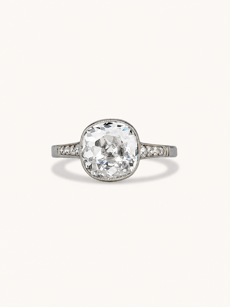 Art Deco 2.97 Carat Old Mine Cut Diamond Bezel Vintage Engagement Ring