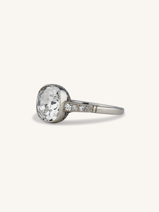 Art Deco 2.97 Carat Old Mine Cut Diamond Bezel Vintage Engagement Ring