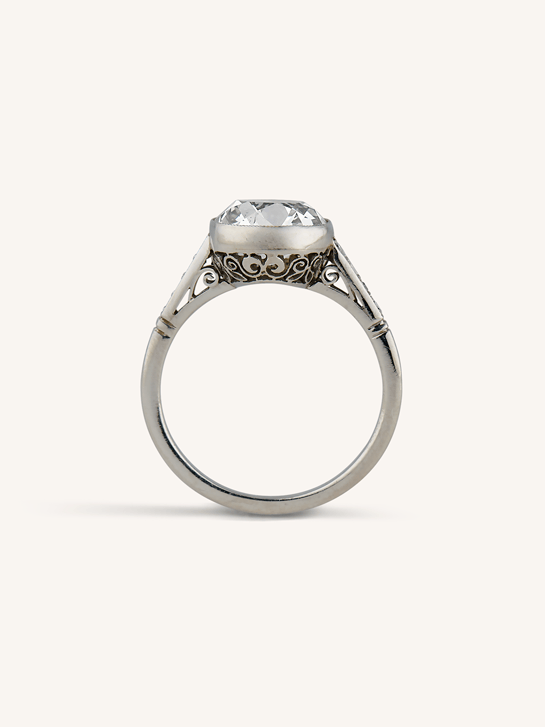 Art Deco 2.97 Carat Old Mine Cut Diamond Bezel Vintage Engagement Ring