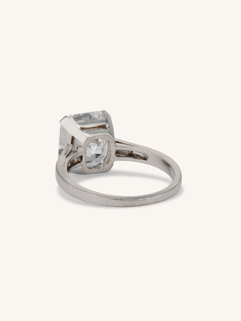 Art Deco 4.43 Carat Emerald Cut Diamond Vintage Engagement Ring Back