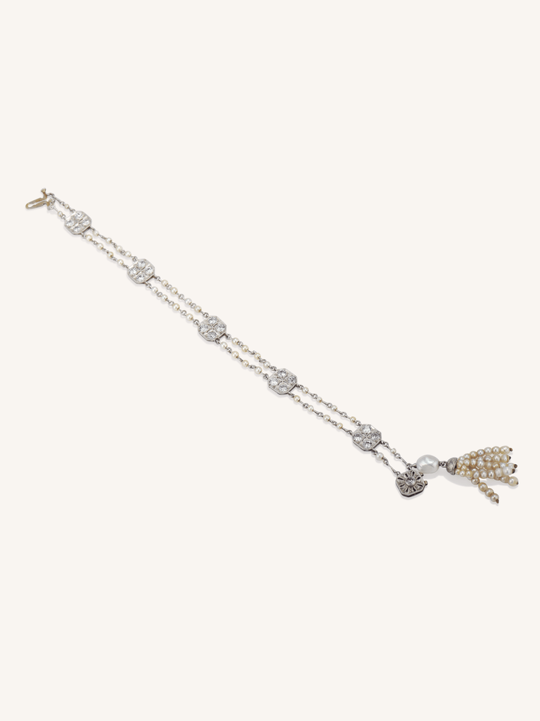 Art Deco Diamond & Pearl Tassel Antique Bracelet Circa 1920
