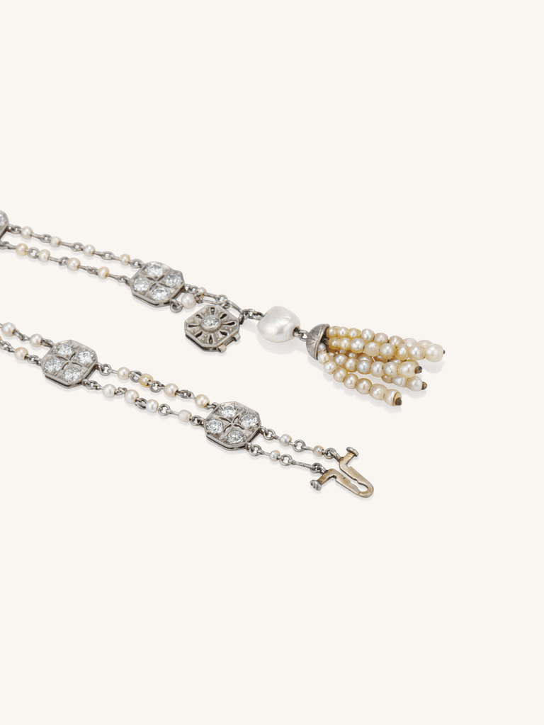 Art Deco Diamond & Pearl Tassel Antique Bracelet Circa 1920 Clasp