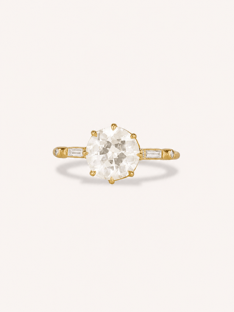 Art Deco Inspired Antique Old European Cut Diamond Yellow Gold Engagement Ring Prism Shifter 2.03