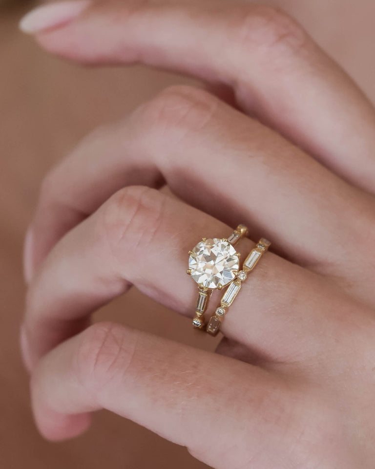 Art Deco Inspired Antique Old European Cut Diamond Yellow Gold Engagement Ring Prism Shifter 2.03