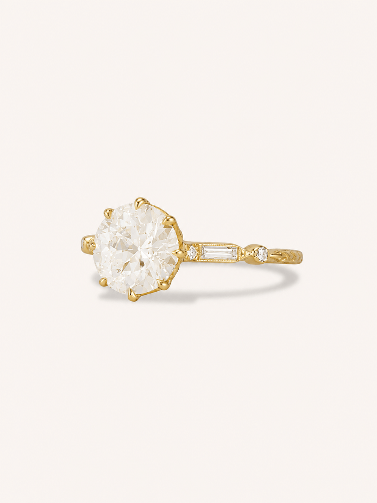 Art Deco Inspired Antique Old European Cut Diamond Yellow Gold Engagement Ring Prism Shifter 2.03