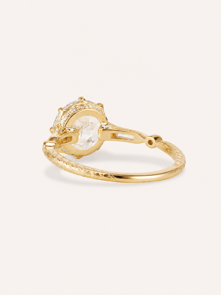 Art Deco Inspired Antique Old European Cut Diamond Yellow Gold Engagement Ring Prism Shifter 2.03