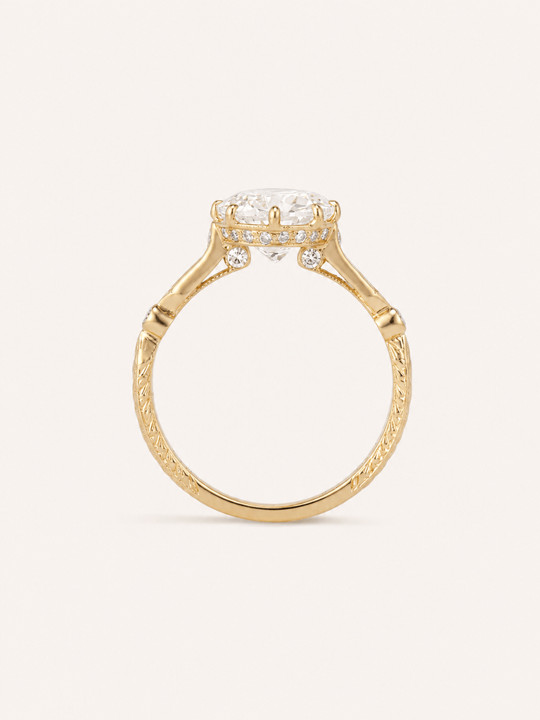 Art Deco Inspired Antique Old European Cut Diamond Yellow Gold Engagement Ring Prism Shifter 2.03