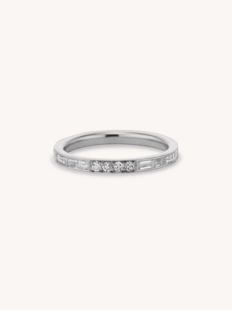 Art Deco Inspired French and Baguette Cut Diamond Wedding Band Astra