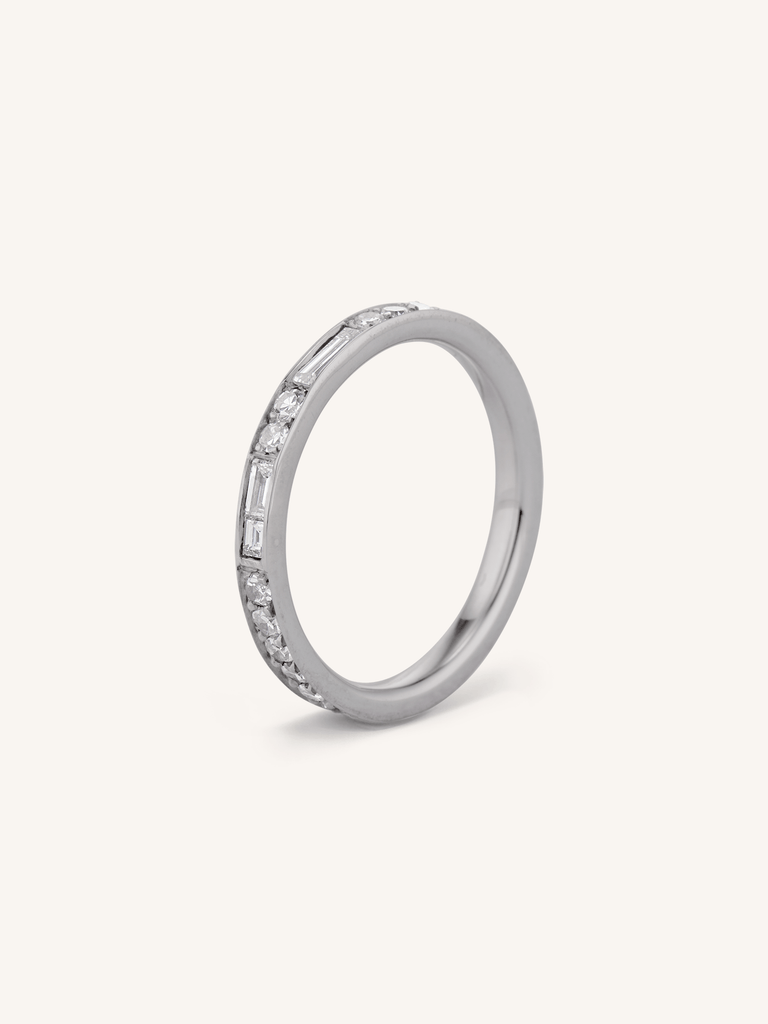 Art Deco Inspired French and Baguette Cut Diamond Wedding Band Astra
