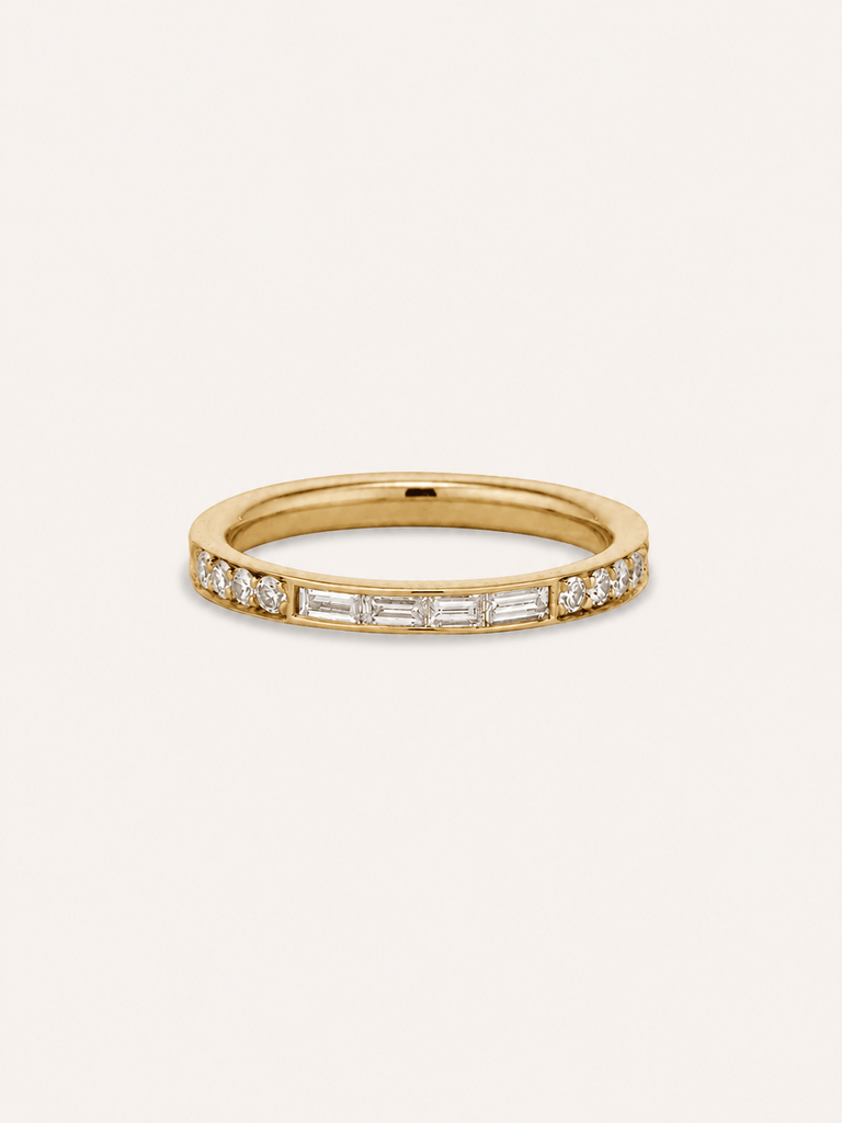 Art Deco Mixed Diamond Cut 18k Yellow Gold Wedding Band | Astra