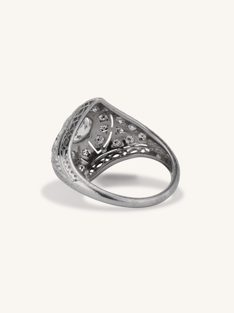 Art Deco Old European Cut Diamond Shield-Shaped Vintage Engagement Ring