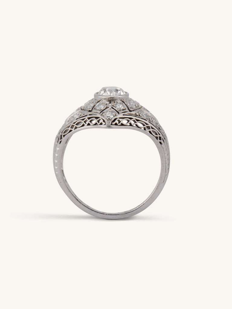 Art Deco Old European Cut Diamond Shield-Shaped Vintage Engagement Ring