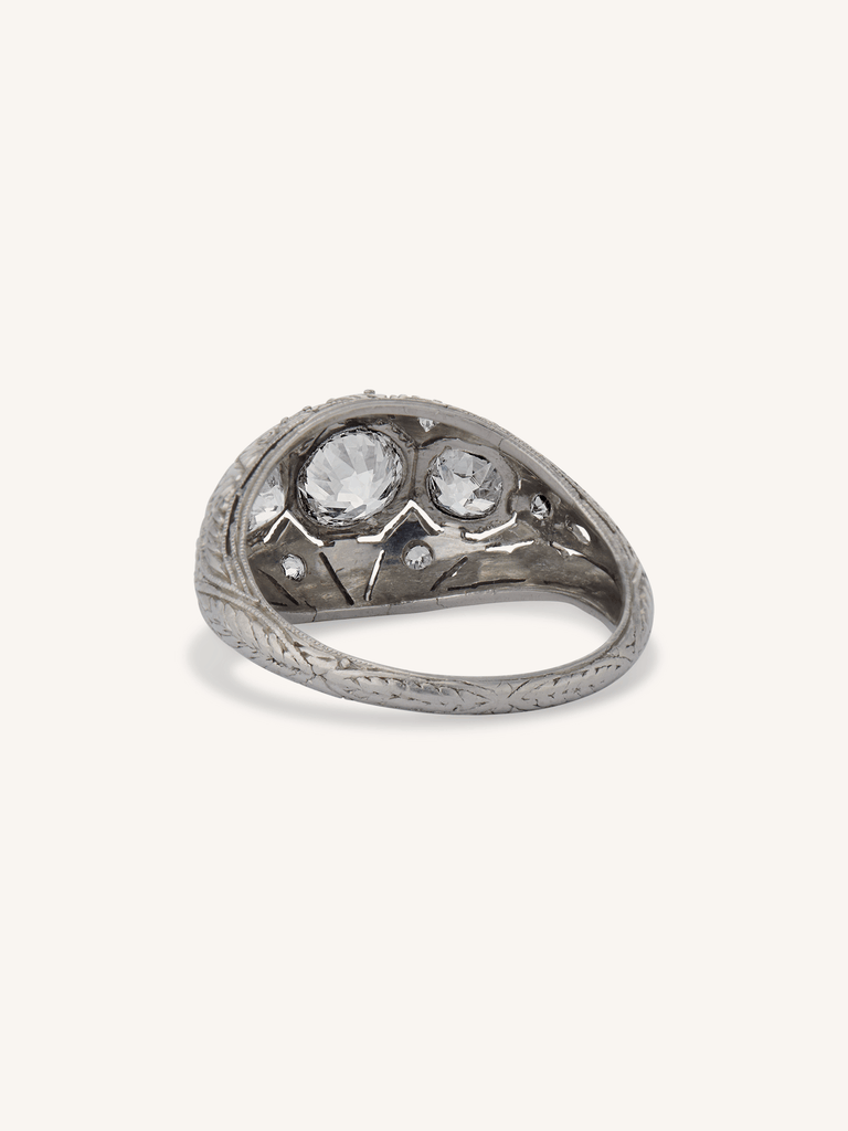 Art Deco Old European Cut Diamond Three Stone Platinum Vintage Engagement Ring