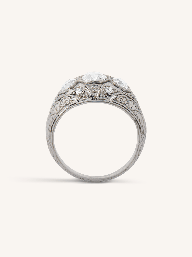 Art Deco Old European Cut Diamond Three Stone Platinum Vintage Engagement Ring