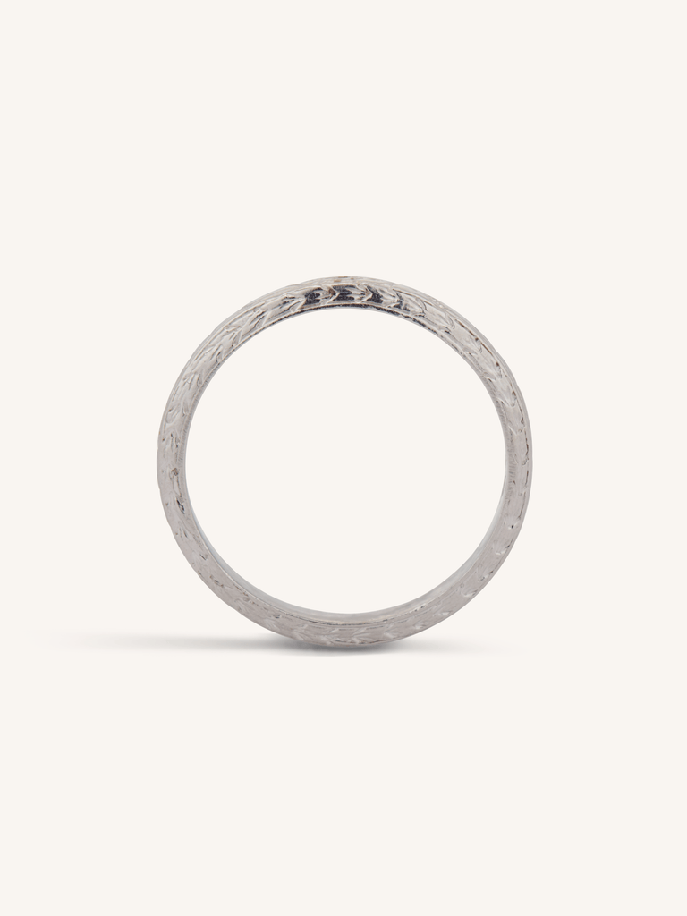 Art Deco Platinum Foliate & Geometric Engraved Vintage Band - Size 5.25 profile