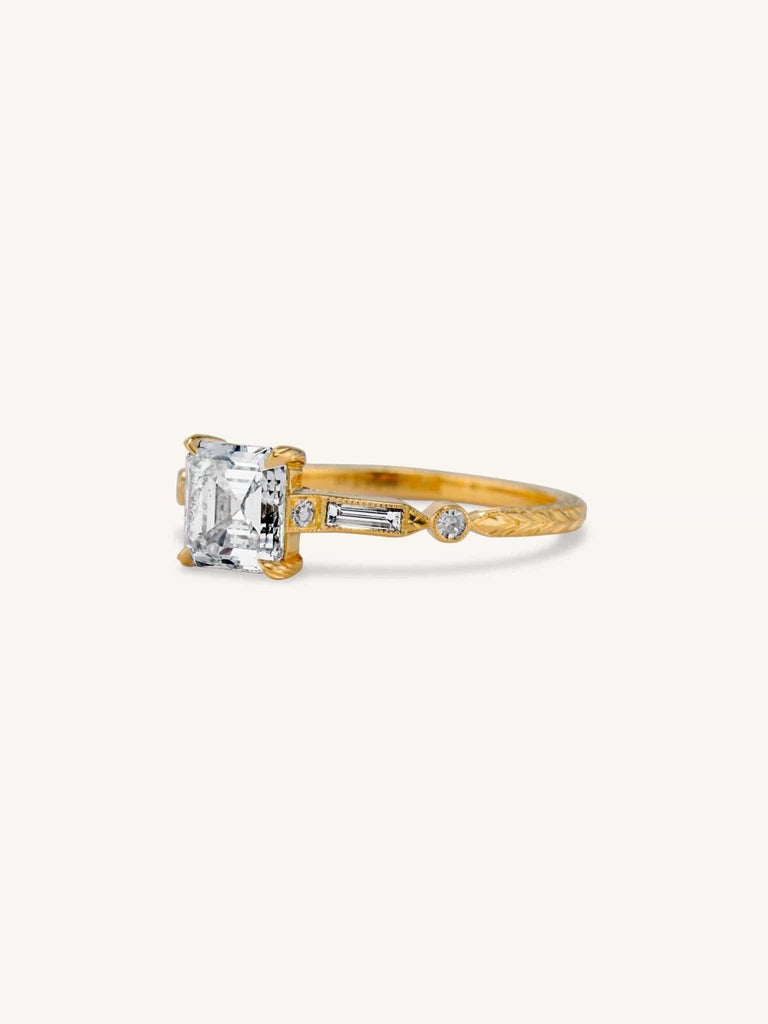 Asscher Cut Art Deco Vintage Inspired Yellow Gold Engagement Ring Prism Shifter 1.10