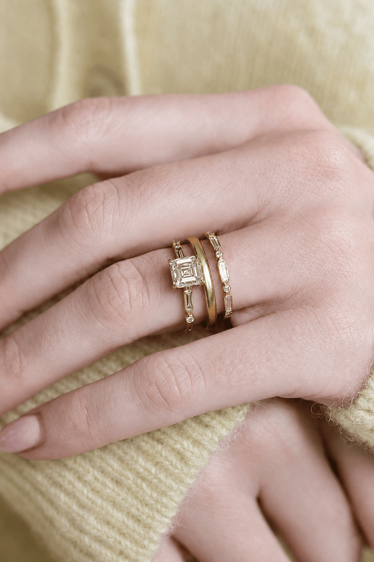 Asscher Cut Art Deco Vintage Inspired Yellow Gold Engagement Ring Prism Shifter 1.10