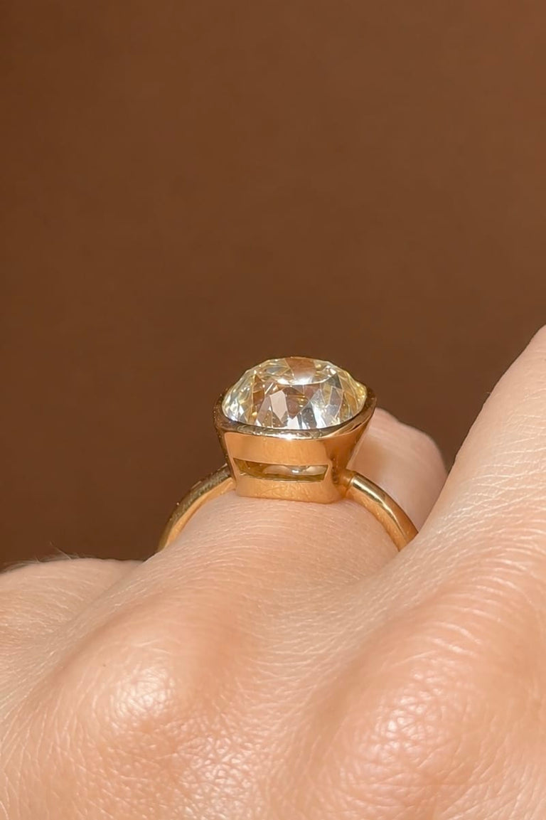 Classic Old Mine Cushion Cut Diamond Bezel Solitaire Engagement Ring 5.88